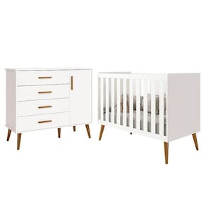 Jogo De Quarto Infantil Isis Cômoda 1 Porta E Berço Branco - Reller Móveis Branco