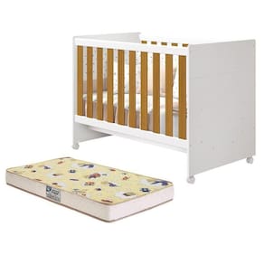 Berço Mini Cama Katatau Branco Savana Com Colchão D18 De 10cm - Reller Móveis Branco Savana