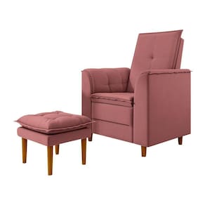 Poltrona De Amamentação Quarto De Bebê Gracy Com Puff Pés Palito Veludo Rosa G85 - Gran Belo