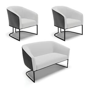 Namoradeira E 2 Poltronas Industrial Preto Stella Pto-linho D03 - D`rossi Cor Cinza