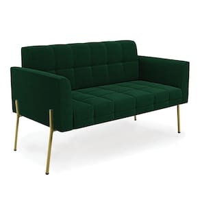 Sofá Namoradeira 2 Lugares Pé Ferro Dourado Elisa Bouclê Verde D03 - D`rossi