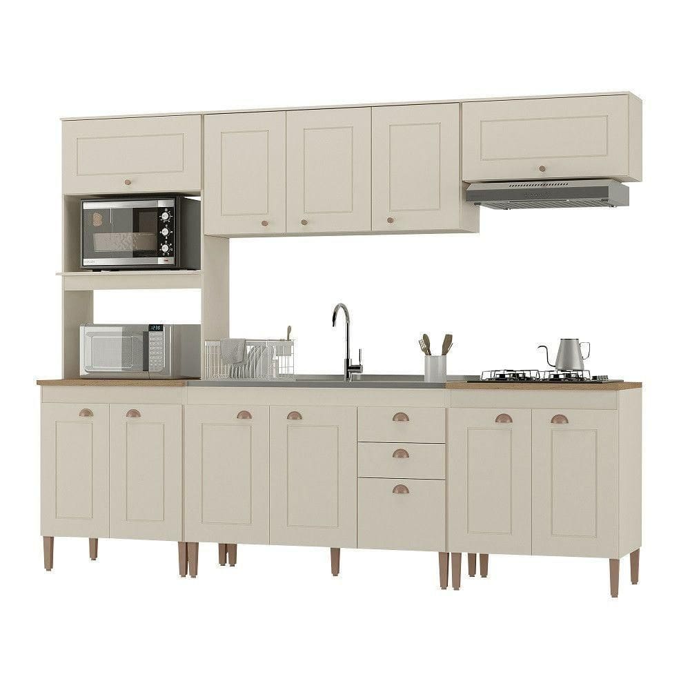 Cozinha Completa Viena Com 11 Portas E 3 Gavetas Atualle Off White Fosco Com Canelato Rustico