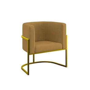 Poltrona Cadeira Decorativa Lua Recepção Base De Ferro Gold Capuccino