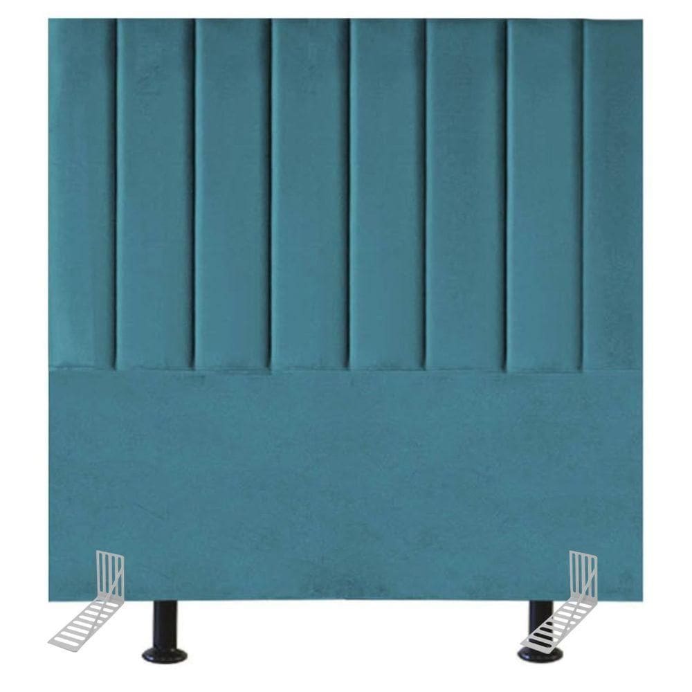 Cabeceira Estofada Cama Box Solteiro 90 Cm Carolina Suede E Frame Cor:azul Turquesa