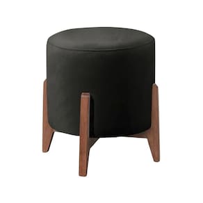 Puff Estofado Decorativo Redondo Thor Corino preto