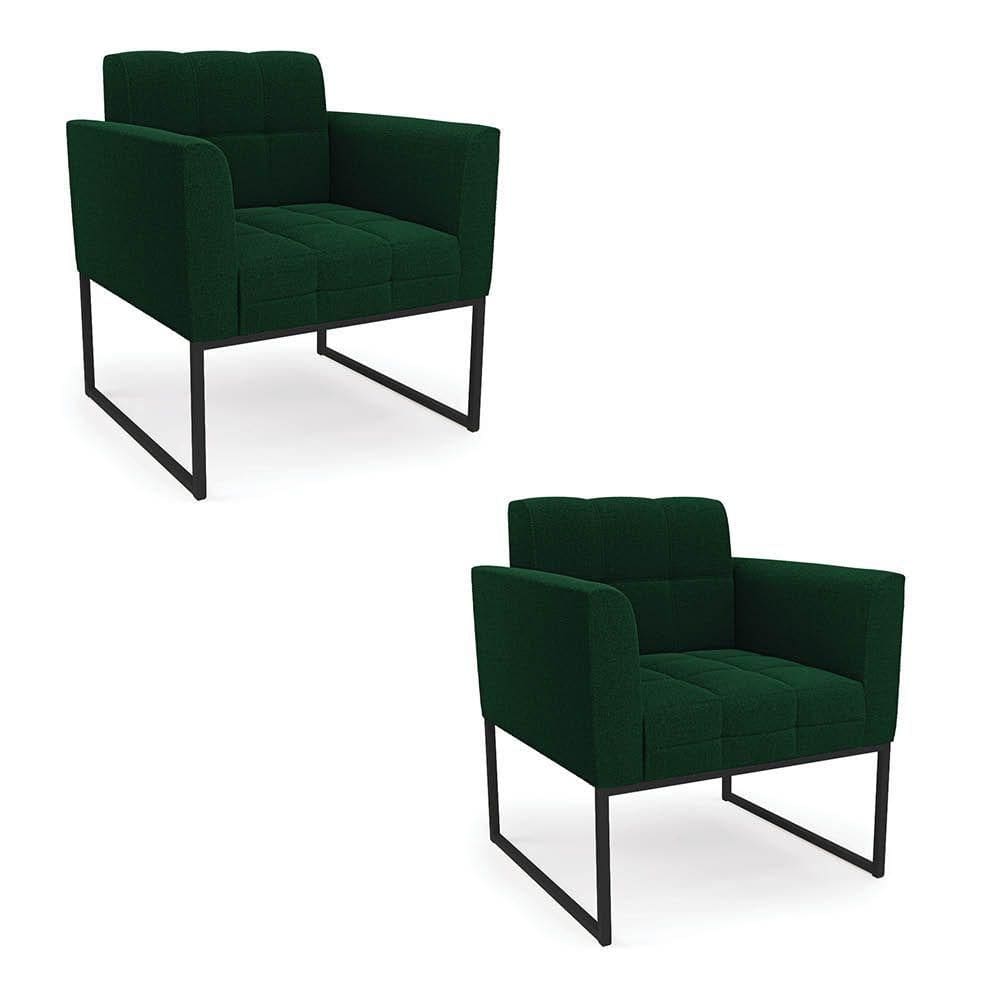 Poltrona Decorativa Industrial Preto Kit 2 Elisa Bouclê Verde D03 - D`rossi