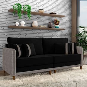 Sofá Living Montecarlo 2 Lugares Bipartido 192cm Pés Em Madeira Veludo-pu Preto-cinza G33 Gran Belo