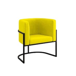 Poltrona Cadeira Decorativa Lua Recepção Base De Ferro Black Amarelo
