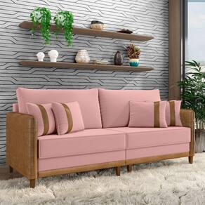 Sofá Living Montecarlo 3 Lugares Bipartido 232cm Pés Em Madeira Veludo-pu Rosê-caramelo G33 Gran Belo
