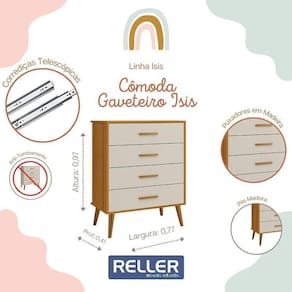Jogo De Quarto Infantil Isis Guarda Roupa 4 Portas E Cômoda 4 Gavetas Areia Savana - Reller Móveis Areia Savana
