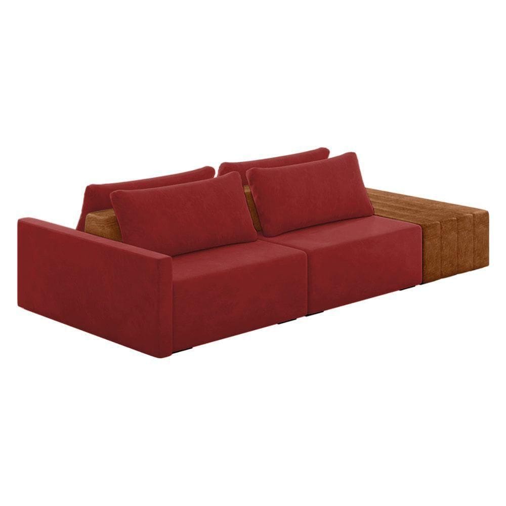 Sofá Ilha 2 Lugares Living 232cm Modulado Lary Veludo K01 Cor Vermelho