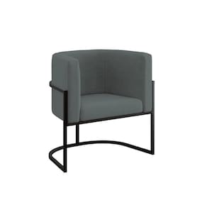 Poltrona Cadeira Decorativa Lua Recepção Base De Ferro Black Cinza