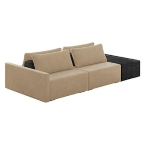 Sofá Ilha 2 Lugares Living 252cm Modulado Lary Veludo Bege Pu Pto K01 - D`rossi