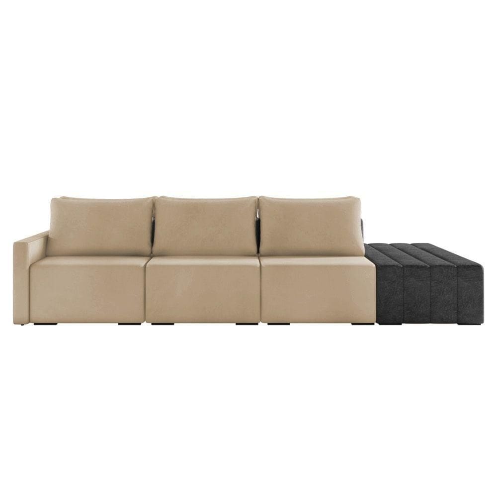 Sofá Ilha 3 Lugares Living 312cm Modulado Lary Veludo Pu Pto K01 Cor Bege