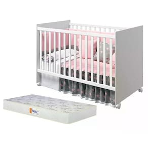 Berço Tico Branco Fosco Com Colchão D18 De 10cm - Reller Móveis Branco Fosco