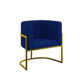 Poltrona Cadeira Decorativa Lua Recepção Base De Ferro Gold Azul Marinho