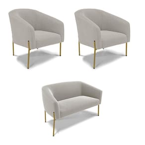 Namoradeira E 2 Poltronas Pé Ferro Dourado Stella Bouclê Cinza D03 - D`rossi