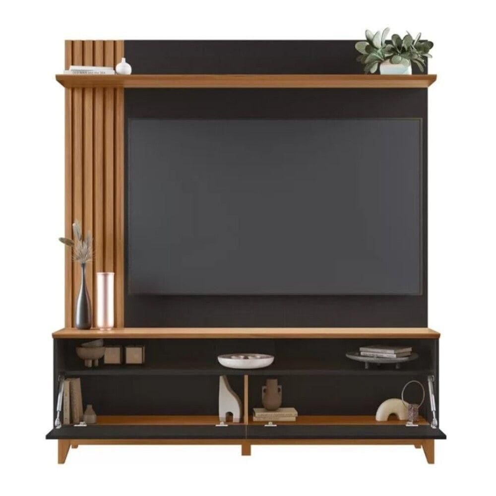 Home Nt1335 163cm Lateral Ripado Para Tv Até 65 Pol Notável Preto Tx- Freijó Trend