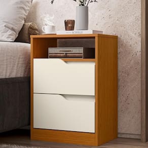Mesa De Cabeceira Sole Com 2 Gavetas E Nicho Cinamomo/off White