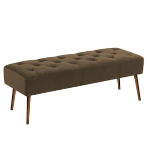 Banco Estofado Rubi 1,20m Suede Marrom - Clique Decorações