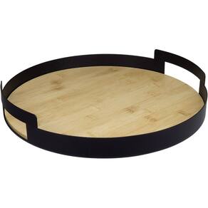 BANDEJA DECORATIVA PARA SERVIR HOME&CO FUNDO EM MADEIRA METAL 6x38x25cm PRETO