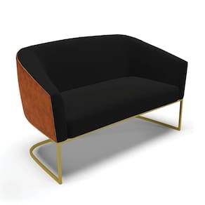 Sofá Namoradeira 2 Lug Industrial Dourado Stella Noz-linho D03 - D`rossi Cor Preto