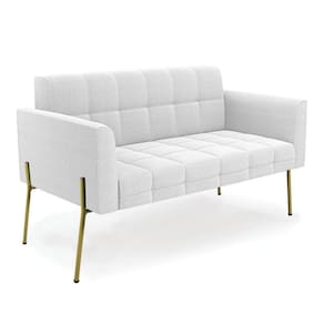 Sofá Namoradeira 2 Lugares Pé Ferro Dourado Elisa Bouclê Off White D03 - D`rossi