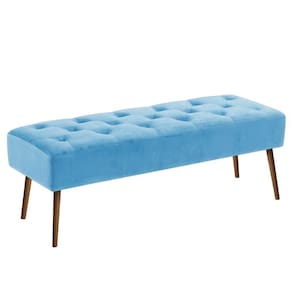 Banco Estofado Rubi 1,20m Suede Azul Turquesa - Clique Decorações