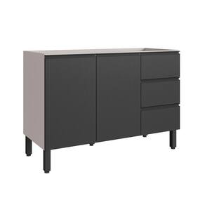 Balcão De Cozinha Para Pia 120 Cm 2 Portas 3 Gavetas Quiditá Fumê/grafite