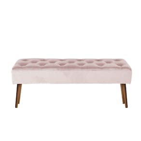 Banco Estofado Rubi 1,20m Suede Rosa Bebe - Clique Decorações