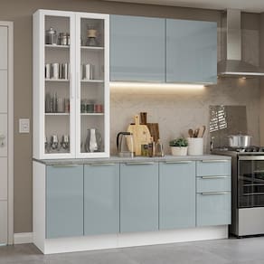 Armário De Cozinha Completa 190cm Lux Madesa Branco E Cinza