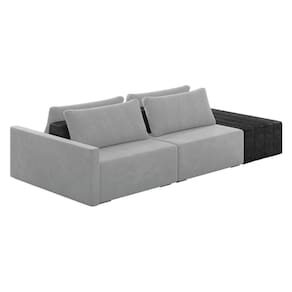 Sofá Ilha 2 Lugares Living 252cm Modulado Lary Veludo Cinza Pu Pto K01 - D`rossi