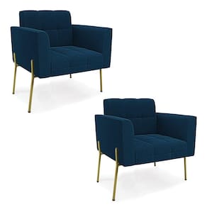 Poltrona Estar Pé Ferro Dourado Kit 2 Elisa Bouclê D03 Cor Azul