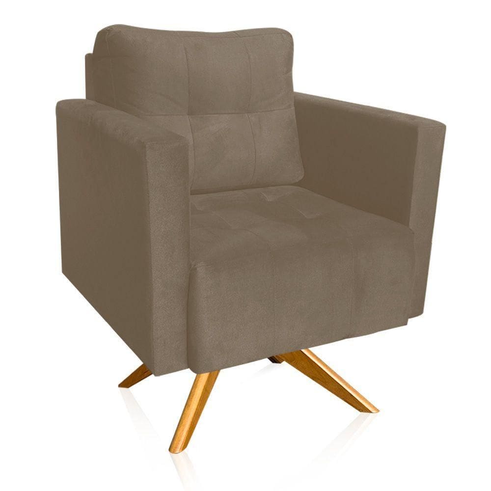 Poltrona Giratória Livia Suede Marrom Rato Base De Madeira Ma30 - D`rossi