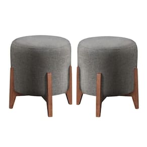 Kit 2 Puff Decorativo Para Sala Redondo Luxo Viena Suede Cinza