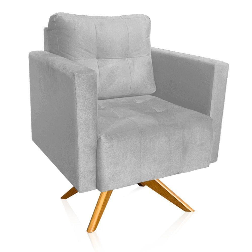 Poltrona Giratória Livia Suede Cinza Base De Madeira Ma30 - D`rossi