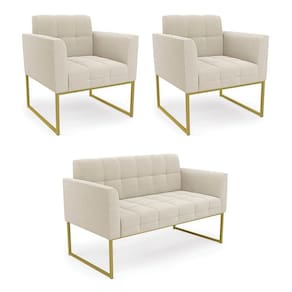 Namoradeira E 2 Poltronas Industrial Dourado Elisa Bouclê Bege D03 - D`rossi