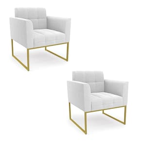 Poltrona Decorativa Industrial Dourado Kit 2 Elisa Bouclê Off Wte D03 - D`rossi