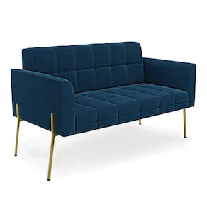 Sofá Namoradeira 2 Lugares Pé Ferro Dourado Elisa Bouclê D03 - D`rossi Cor Azul