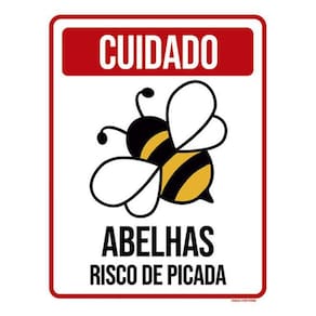 Kit 3 Placas Sinalização - Cuidado Abelhas Risco Picada