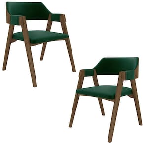 Kit 2 Cadeiras Sala De Jantar E Jogos Carteados Madeira Maciça Poker Veludo Verde-nogueira G42 - Gran Belo