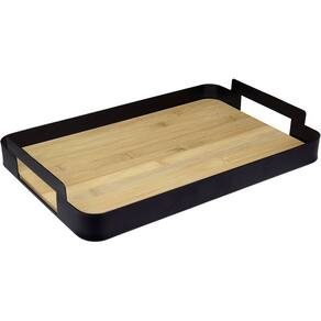 BANDEJA DECORATIVA PARA SERVIR HOME&CO FUNDO EM MADEIRA METAL 6x35x35cm PRETO