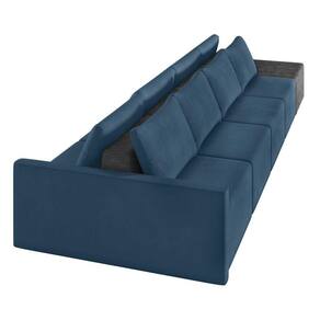 Sofá Ilha 4 Lugares Living 392cm Modulado Lary Veludo Pu Pto K01 Cor Azul Marinho