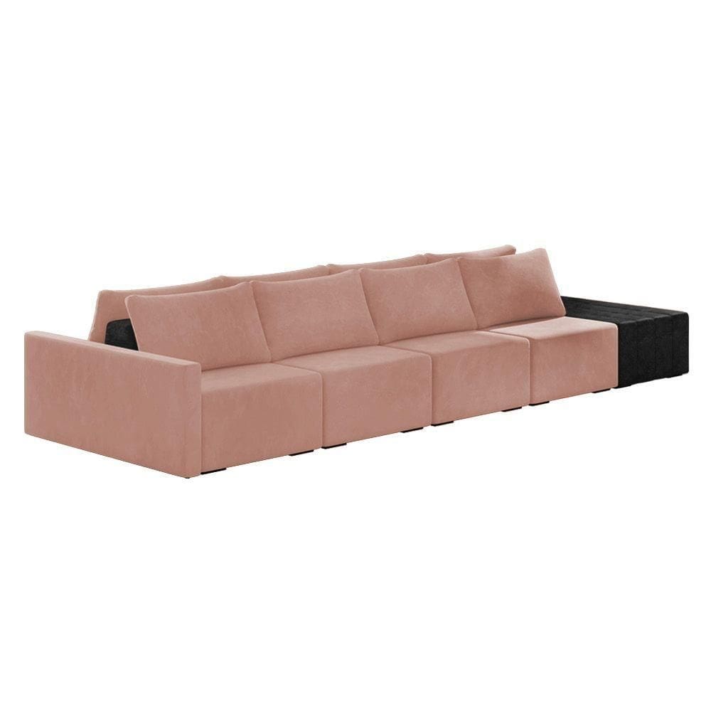 Sofá Ilha 4 Lugares Living 472cm Modulado Lary Veludo Rosê Pu Pto K01 - D`rossi