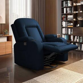 Poltrona Do Papai Reclinável Giratória E Balanço Crihs Manual Glider Pu Azul G23 - Gran Belo