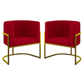 Kit 02 Poltronas Lua Sala Decorativa Base De Ferro Gold Vermelho