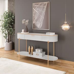 Aparador Decorativo Amanda 1 Gaveta E 1 Prateleira Pés Metálicos Dourados Fendi/quartzo G18 - Gran Belo
