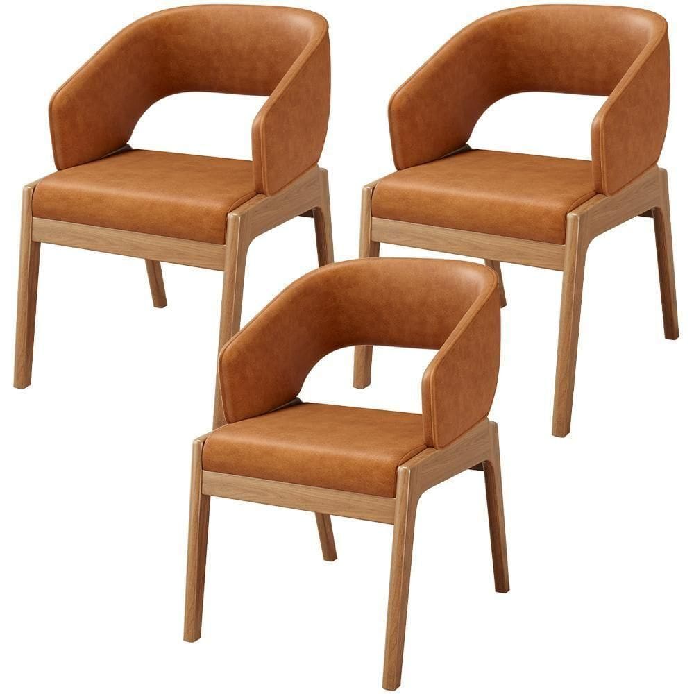 Kit 03 Cadeiras De Jantar E Estar Living Estofada Lince L02 Couríssimo Canela - Lyam Decor