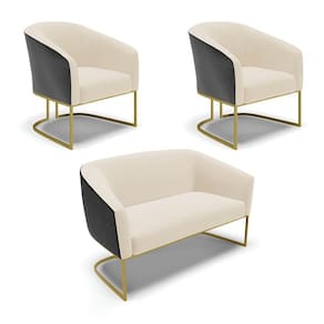 Namoradeira 2 Poltronas Industrial Dourado Stella Pto-linho Bege D03 - D`rossi