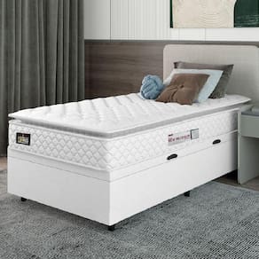 Cama Box Baú Solteiro Colchão Espuma D33 Pillow Top New Millenium 88x188x60cm Branco Hellen
